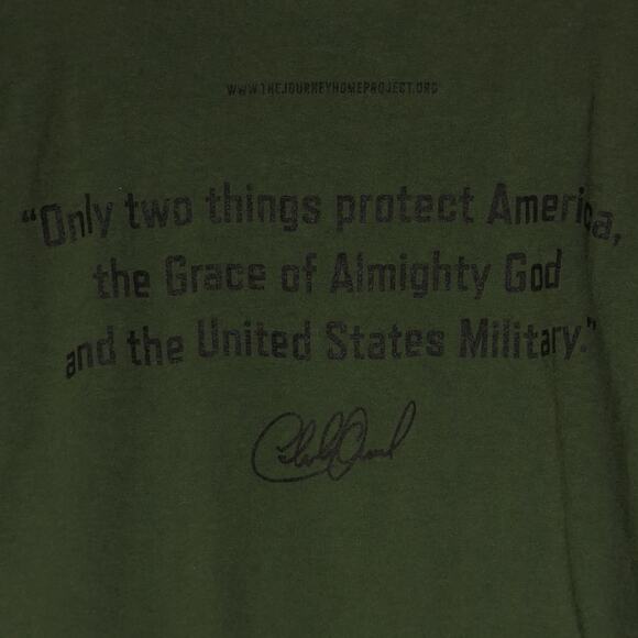 Charlie Daniels Band 2XL Army Green T-Shirt USA God Military Quote Bayside Tee - Picture 7 of 8